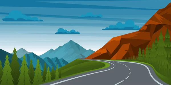 山の道の風景イラスト — ストックベクタ
