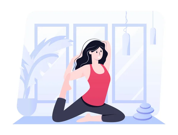 Wanita Melakukan Yoga Latihan Vektor Desain Ilustrasi - Stok Vektor
