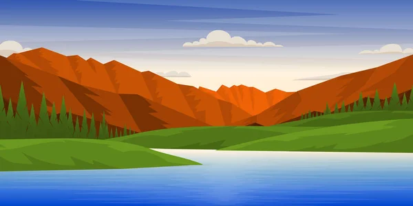 Illustration Der Berglandschaft Mit Fluss — Stockvektor
