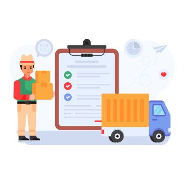 Lojistik dağıtım vektör çizimi. Düz dizayn. Envanter listesi