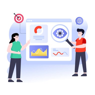 Akıllı telefonu ve büyüteci olan bir adam. vektör illüstrasyonu