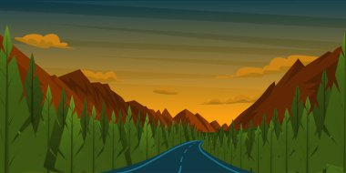 Dağ yolu ile manzaranın vektör çizimi 