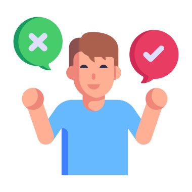 Konuşma baloncuğu olan ve baş parmağıyla vektör illüstrasyonunu yapan adam