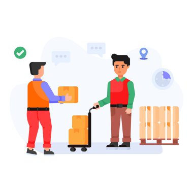 Çantalı ve kutulu kadın ve erkek vektör çizim tasarımı