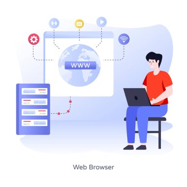 Online iletişim konsepti. Bilgisayarı ve akıllı telefonu olan insanlar. vektör illüstrasyonu
