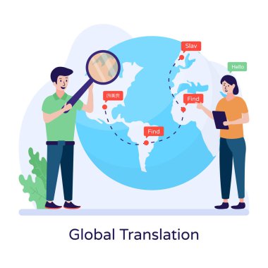 Akıllı telefona ve dünya haritası vektör çizimine sahip bir adam