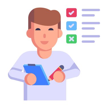 Pano ve kalem vektör illüstrasyon tasarımlı adam