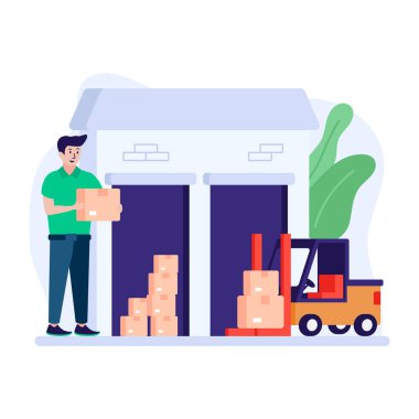 Kutular ve pano vektör illüstrasyon tasarımı ile teslimatçı