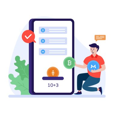 Akıllı telefonu ve kalp atış hızı vektör çizimi olan bir adam