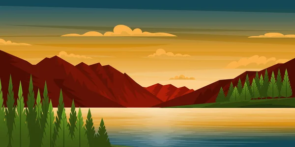 Ilustracja Górskiego Krajobrazu Rzeką — Wektor stockowy