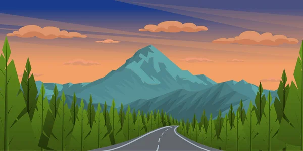 Ilustração Vetorial Paisagem Com Estrada Montanha — Vetor de Stock