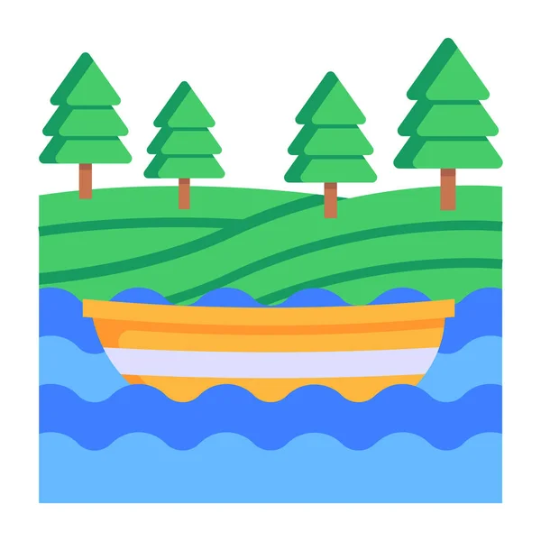 Vector Illustration Boat River — Stock Vector