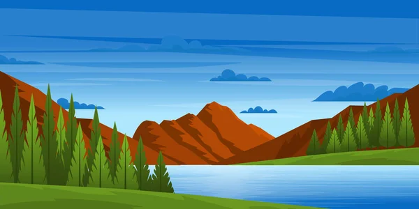 Illustration Der Berglandschaft Mit Fluss — Stockvektor