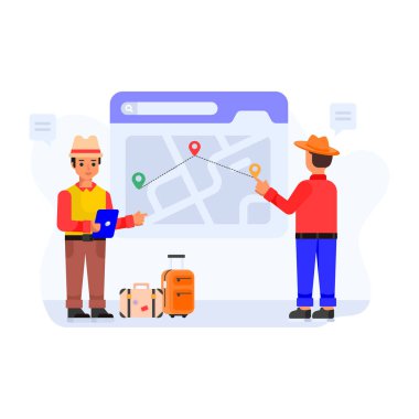 Akıllı telefon ve pano vektör illüstrasyonlu kadın ve erkek.