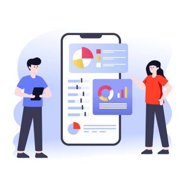 Akıllı telefonu ve ekranda mesajı olan tableti olan bir adam. vektör illüstrasyonu