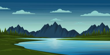 Nehirli dağ manzarasının çizimi