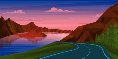 Nehirli dağ manzarasının çizimi