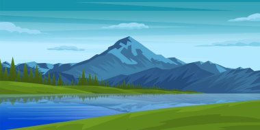 Nehirli dağ manzarasının çizimi