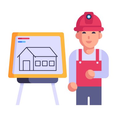 Evi ve inşaat aletleri olan adam vektör illüstrasyon tasarımı