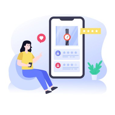 İnternetten alışveriş. Akıllı telefonu ve tableti olan bir kadın. vektör illüstrasyonu