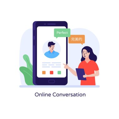 Online görüntülü konuşma. Web tasarımı için sosyal medya vektör simgesinin düz çizimi