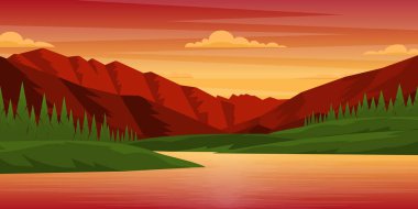 Nehirli dağ manzarasının çizimi