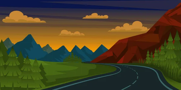Ilustración Vectorial Paisaje Con Carretera Montaña — Vector de stock