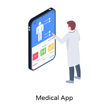 izometrik vektörde mobil uygulama simgesi