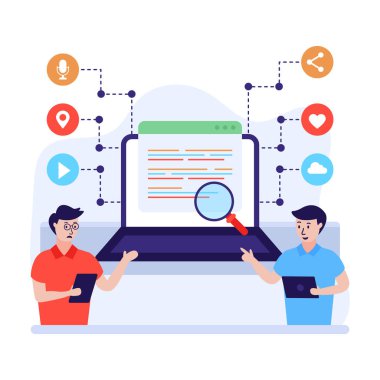 Sosyal medya simgeleri vektör illüstrasyon tasarımı ile çevrimiçi arama kavramı