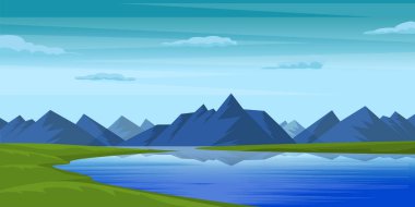 Göl ve dağlarla dolu güzel manzaranın çizimi