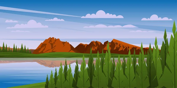 Schöne Landschaft Mit See Den Bergen Vektorillustration — Stockvektor