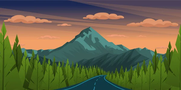 Peisaj Frumos Drumuri Montane Pădure — Vector de stoc