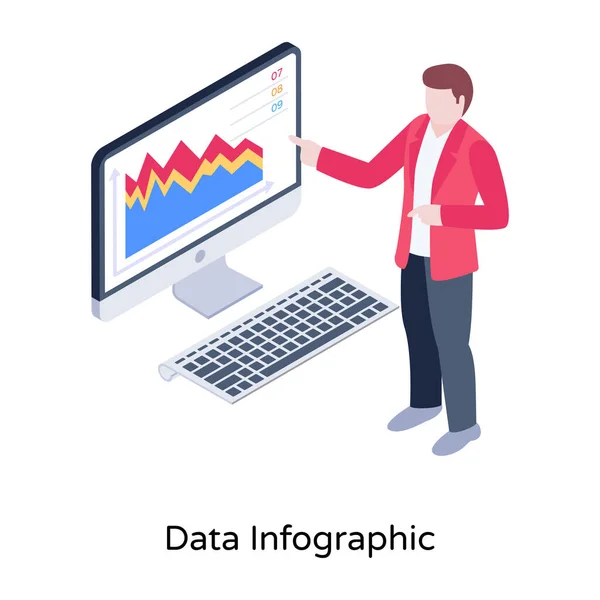 Uomini Affari Che Lavorano Con Computer Statistiche Grafica Vettoriale Illustrazione — Vettoriale Stock