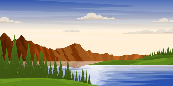 beautiful landscape with lake and mountains, vector illustration