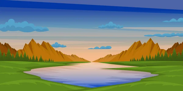 Illustration Einer Schönen Landschaft Mit See Und Bergen — Stockvektor