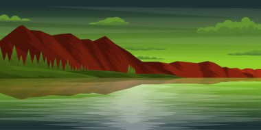 Nehirli yeşil bir arazinin çizimi  