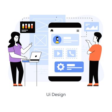 İnternetten alışveriş. Akıllı telefonu ve tableti olan bir kadın. vektör illüstrasyonu