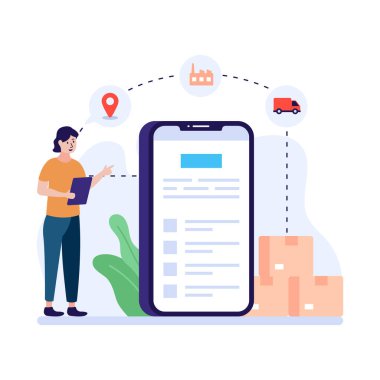Akıllı telefonu olan ve kutu vektör resimli cep telefonu olan adam.