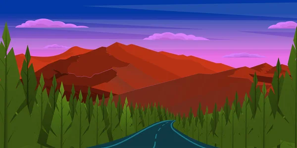 Ilustrație Vectorială Peisajului Frumos Drum Montan — Vector de stoc