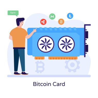 Bitcoin kartı olan adam, vektör çizimi