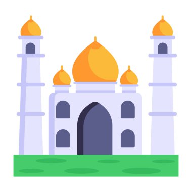 Beyaz arkaplanda karikatür tarzında Taç Mahal simgesi var. din sembolü illüstrasyon.