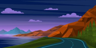 Nehir ve dağlı bir manzaranın çizimi