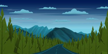 Dağ yolu ile güzel manzaranın vektör çizimi