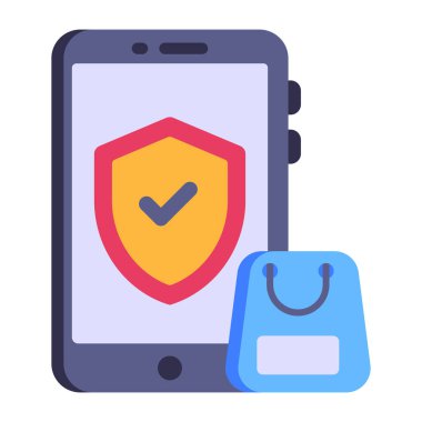 Kalkanlı ve çantalı cep telefonu, vektör çizimi