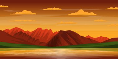 günbatımı manzarası dağlar, göl ve ormanla