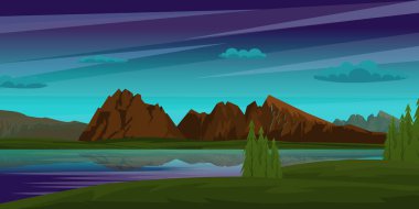 Göl ve dağlarla dolu güzel manzaranın çizimi