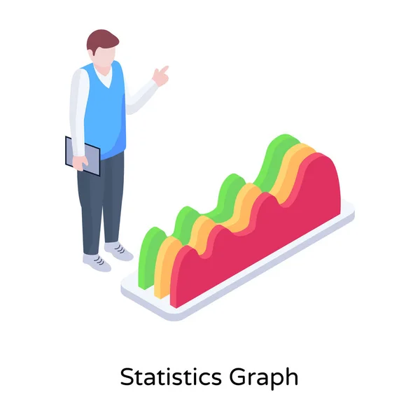 Homme Avec Graphique Barres Graphique Statistique — Image vectorielle