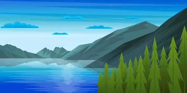 Paisagem Alpina Pitoresca Com Montanhas Lago Ilustração Vetorial — Vetor de Stock