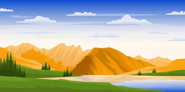 Beautiful Landscape Lake Mountains Sky Vector Illustration — Stock Vector