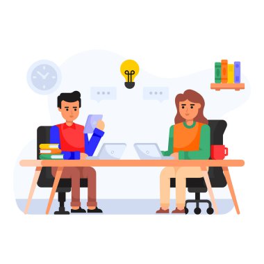 Ofiste birlikte çalışan insanlar. vektör illüstrasyonu